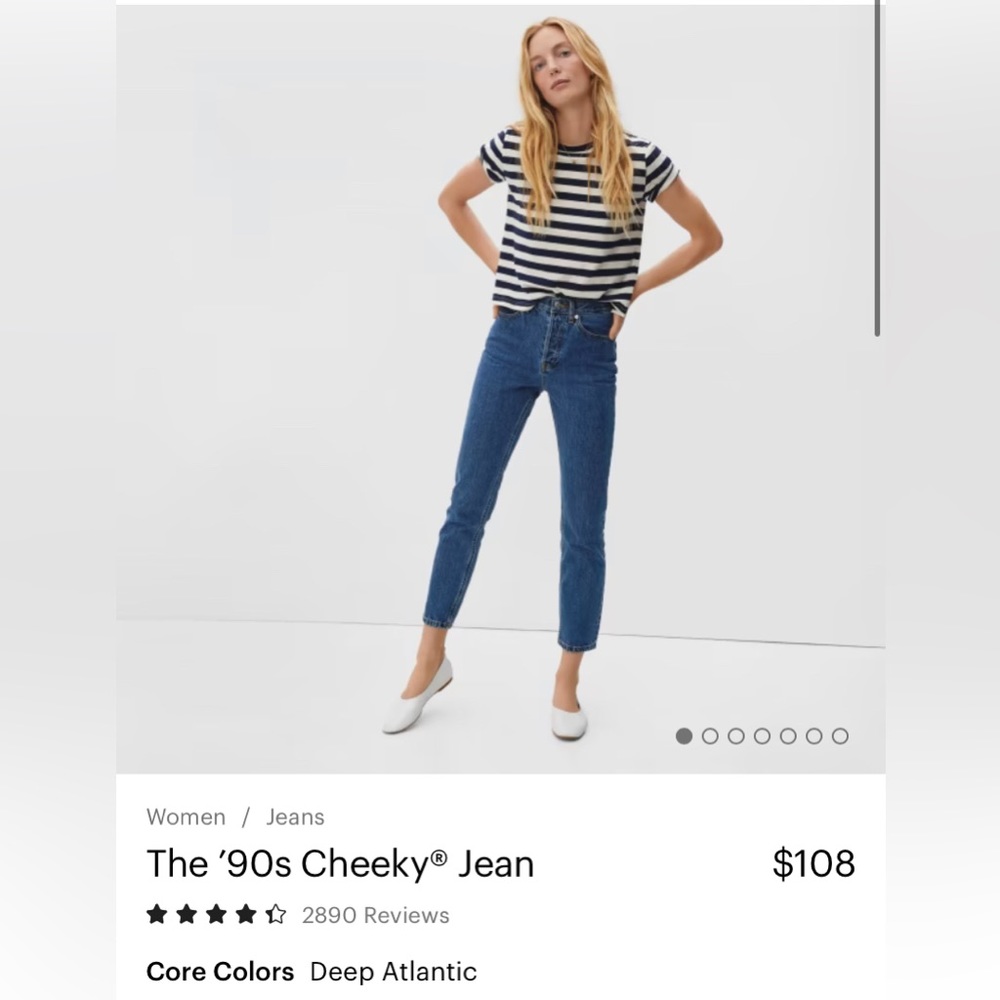 Everlane 90’s Cheeky Jean, Dark Atlantic, Sz 29 ankle